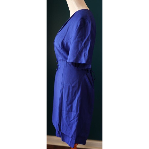 Vintage 80s 90s Tori Alexander Royal Blue Retro Button Down Embroidered Dress 10 - Picture 8 of 12